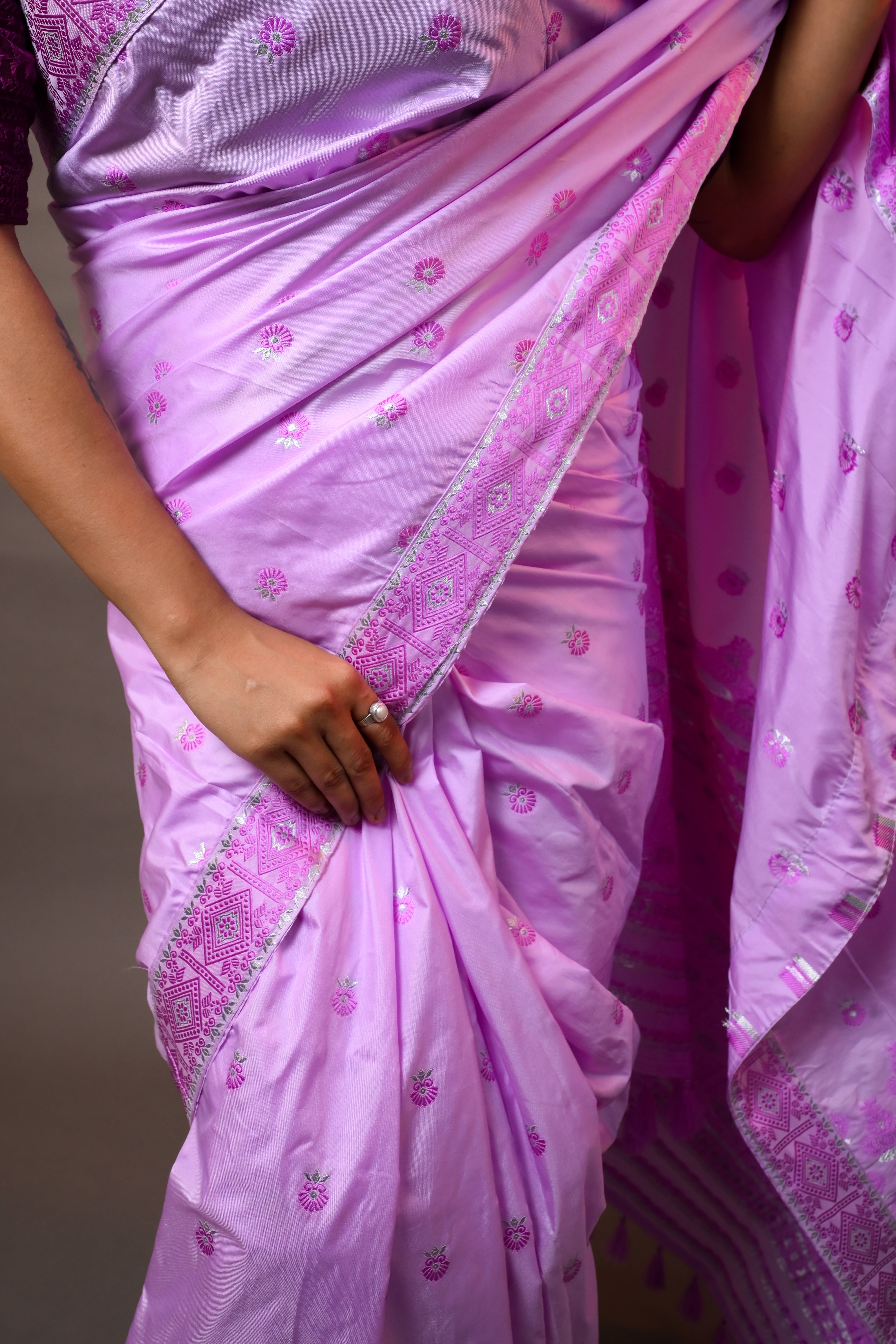 Assam Handloom Purple & Pink Mix Pat Silk Saree